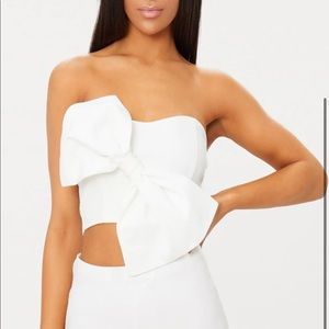 White Bow Front Bandeau Crop Top